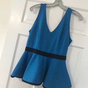 Aqua Brand Blue V-Neck Peplum Top - Medium